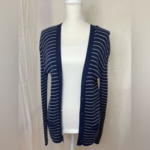 Ralph Lauren Navy and White Striped V-Neck Button Cardigan